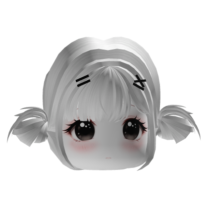 Innocent white hair w/ cute face & cute hair clips Roblox item