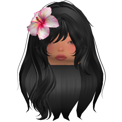 Summer Black Wavy Hair w/ Hibiscus Roblox item