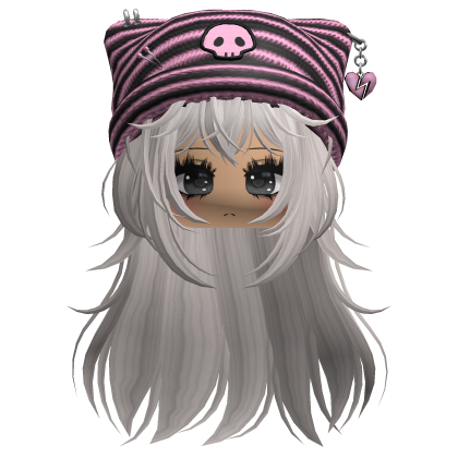 Emo Kawaii Skull Beanie W/ Wolfcut Silver V7