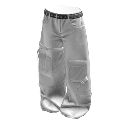White Baggy Skater Cargo Pants w Straps Roblox item thumbnail