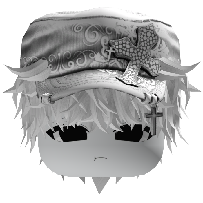 White Messy Anime Hair w/ White Cadet Cap