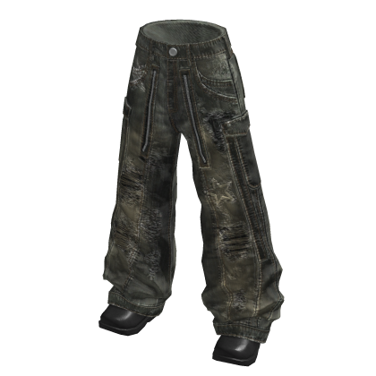 Distressed Baggy Cargo Pants (Olive)