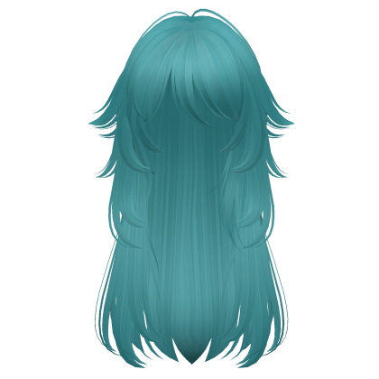long fluffy anime hair with tufts (teal)