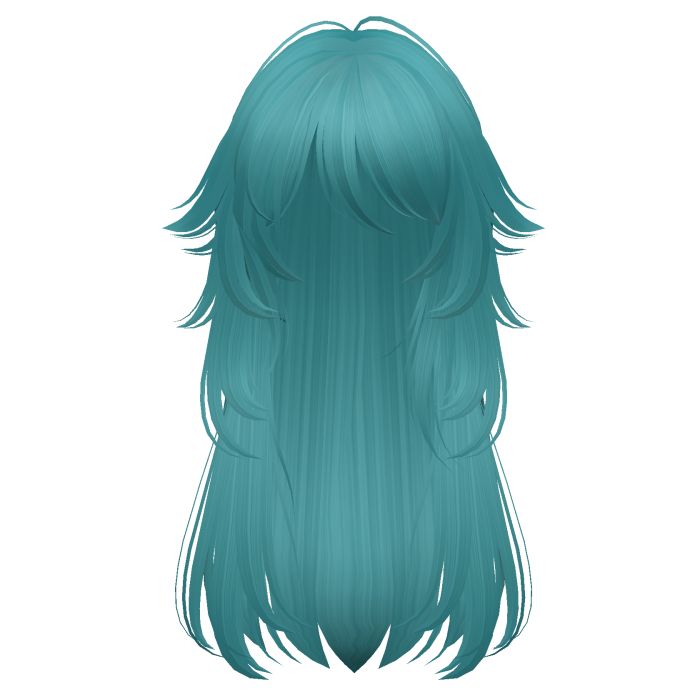 long fluffy anime hair with tufts (teal)