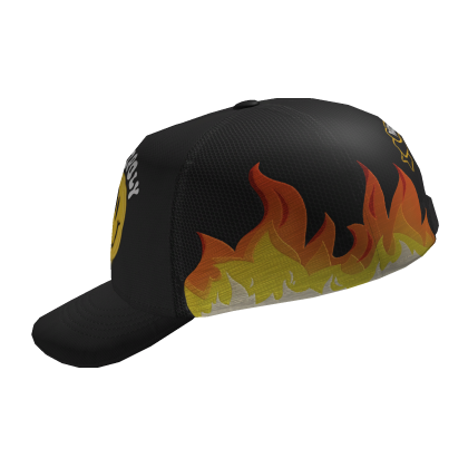 Fire Smiley Backwards Trucker Cap for Hair Roblox item