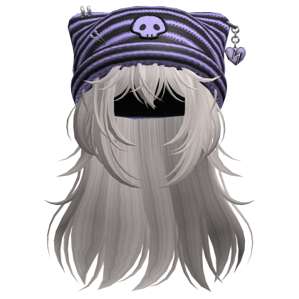 Emo Kawaii Skull Beanie W/ Wolfcut Silver V5
