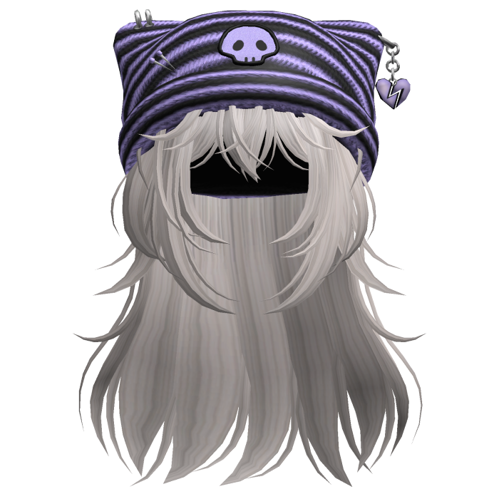Emo Kawaii Skull Beanie W/ Wolfcut Silver V5