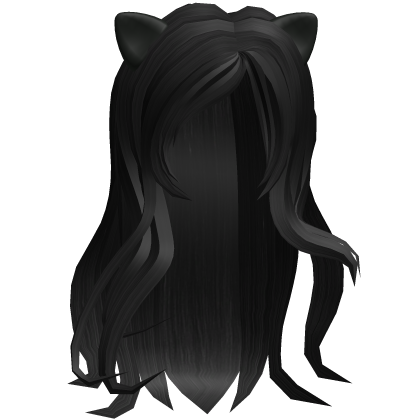 Cute long black wavy hair with kitty ears Roblox item