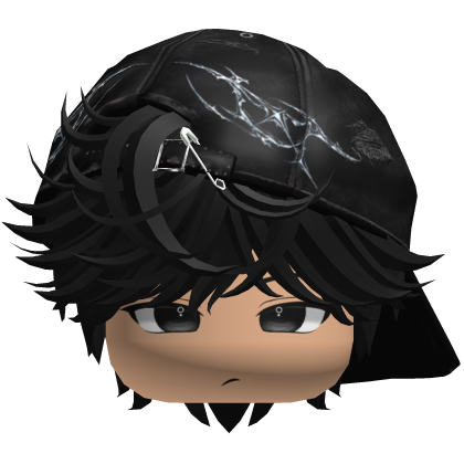 Cute Black emo hair with Y2K cap black