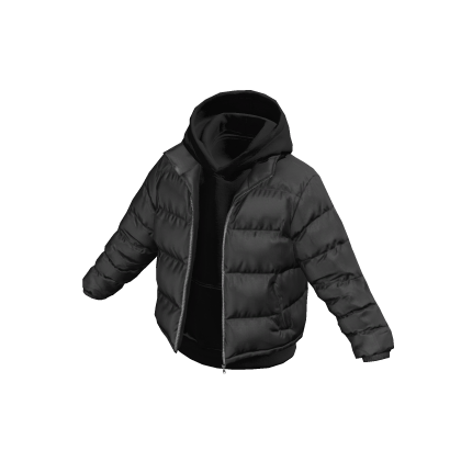 Black Layered Hoodie w/ Grey Puffer Jacket