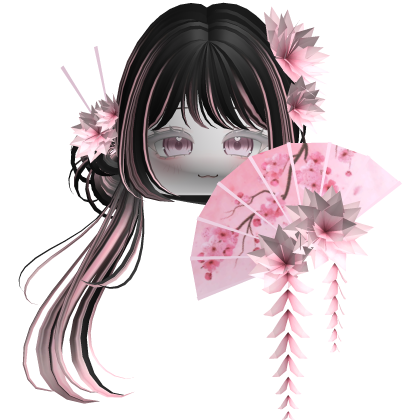 Side Ponytail w/ Cherry Blossoms & Fan