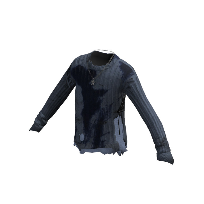 Distressed Knit Sweater w/ Necklace (Blue)