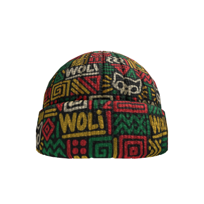 Dark Green Red Aztec Geometric Knit Beanie