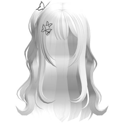 Anime Hair Ponytail w/ Butterfly Hairpins (White) Roblox item