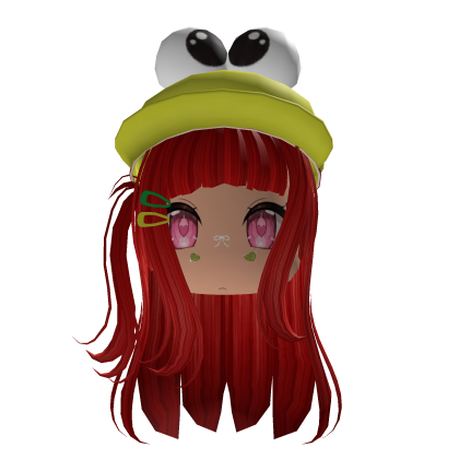 Red Hair Frog Hat Cute Girl Face Kawaii Soft Roblox item