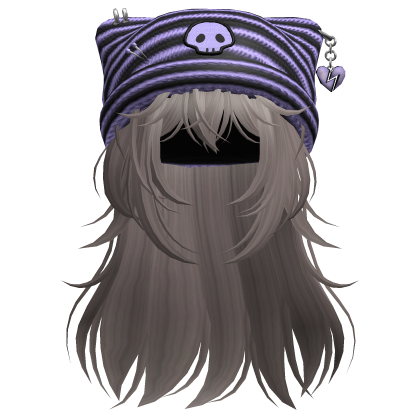 Emo Kawaii Skull Beanie W/ Wolfcut Ash V6