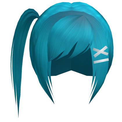 y2k cyan scene bangs with clip & ponytail Roblox item
