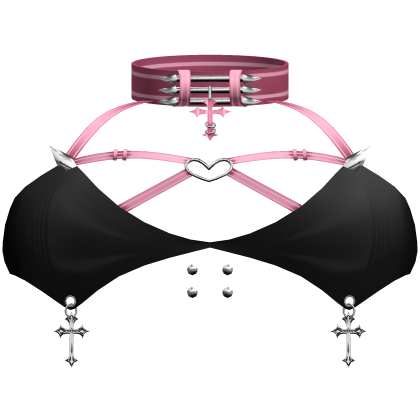 Pink Black Gothic Silver Cross Charm Emo Vkei Top