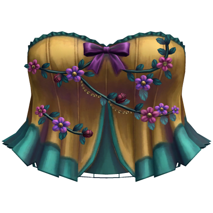 Gold Teal Y2K Flower Corset