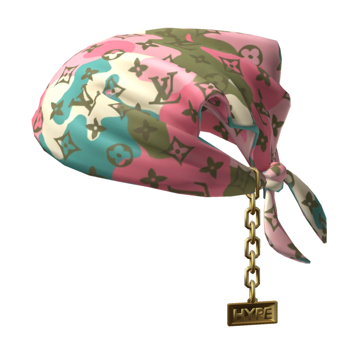 Tied Camo LV Bandana Hat with Chain 