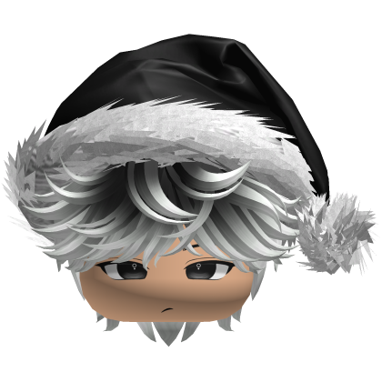 Messy Fluffy Black And White Hair a Santa Hat Y2k Roblox item