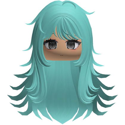 Wispy Messy Long Cyan Hair W/ Chibi Face Roblox item