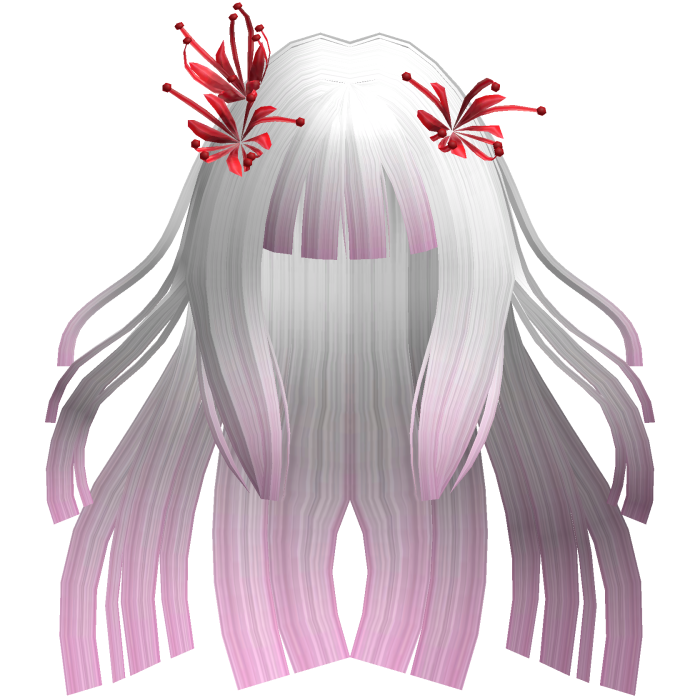 White & Pink Long Windy Hime Hair w/ Spider Lily