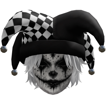 Dark Grunge Emo Jester Mask w/ White Hair Roblox item