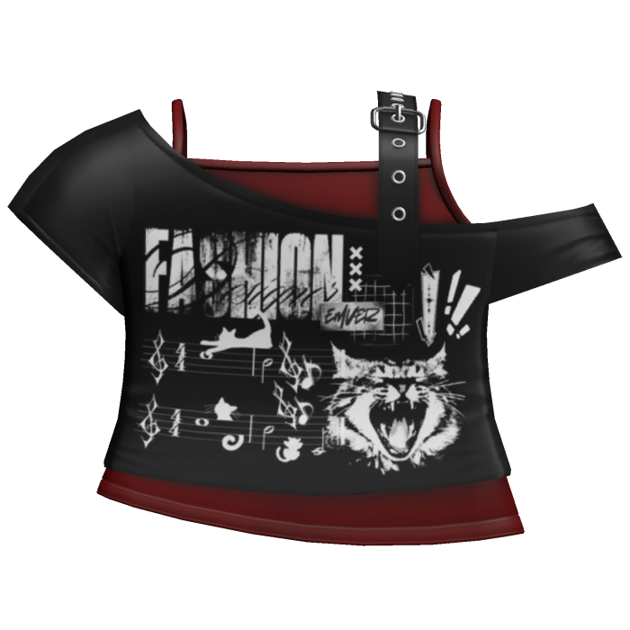 black & red emo grunge off shoulder cat shirt