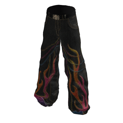 Psychedelic Flare Washed Jeans Loose Pants 