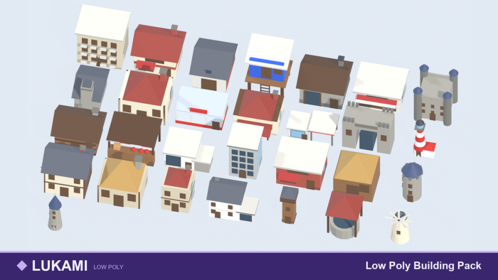 Low Poly Building Pack House Shop Castle x29 preview 1