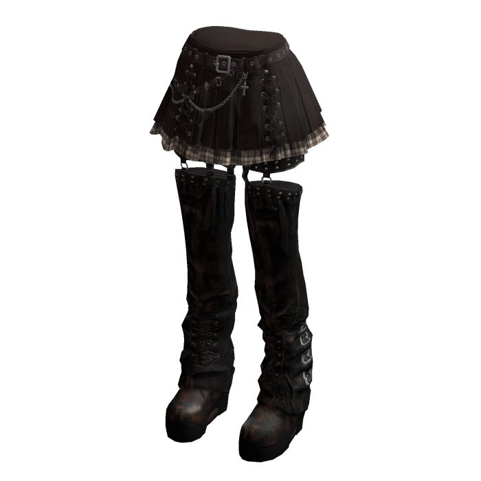 Lace-Up Mini Skirt with Tall Boots (Brown)