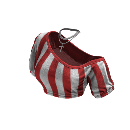 Cozy Off Shoulder Striped Top Necklace (White Red)