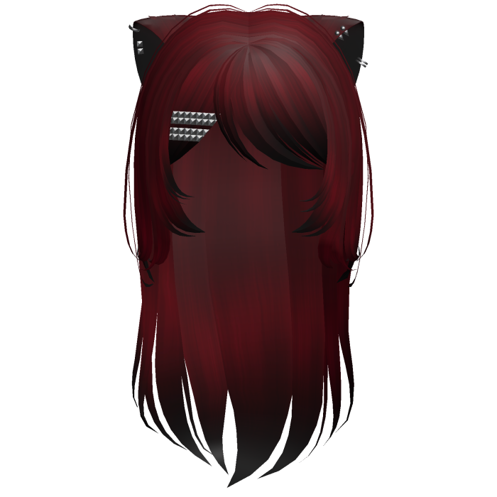 black & red emo hair w/ pierced cat ears