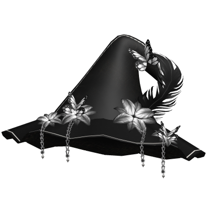 Halloween Magical Witch Hat w Flowers Black White Roblox item