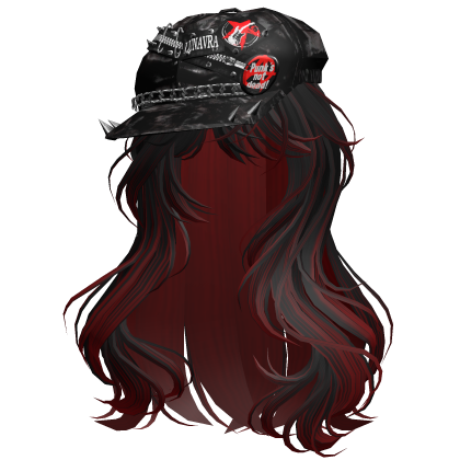 Wavey Stylish Girl Hair w Y2K Cap (Black and Red) Roblox item