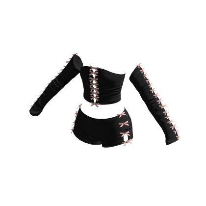 Ribbon tube top shorts set (Black pink) thumbnail