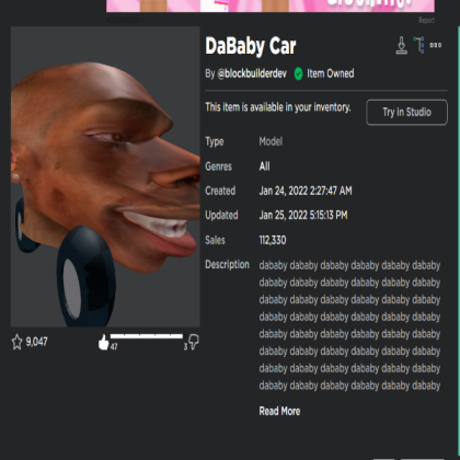DaBaby Car in Description Roblox decal
