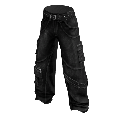 Y2K Black Cargo Pants Strap Belt Baggy Urban Jeans
