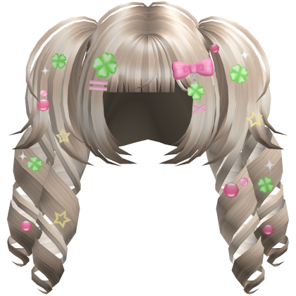 Cute Curly Lucky Clover Pigtails in Ash Brown Roblox item