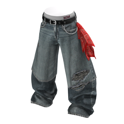 💗BANDANA DISTRESSED BAGGY JEANS_ASH BLUE thumbnail