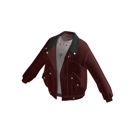 Open Bomber Jacket & Layered Tee (Maroon)