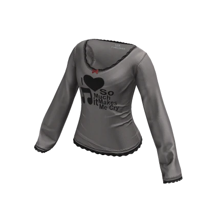 Grey Y2K Long Sleeved Lace Top (I <3 Music) | Roblox Item - Rolimon's