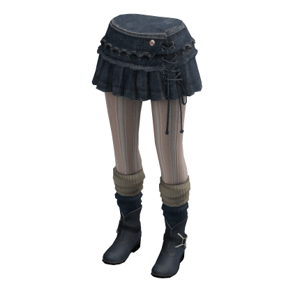 Grunge Plaid Mini Skirt w/ Tights & Boots (Blue)
