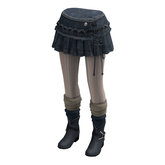 Grunge Plaid Mini Skirt w/ Tights & Boots (Blue)