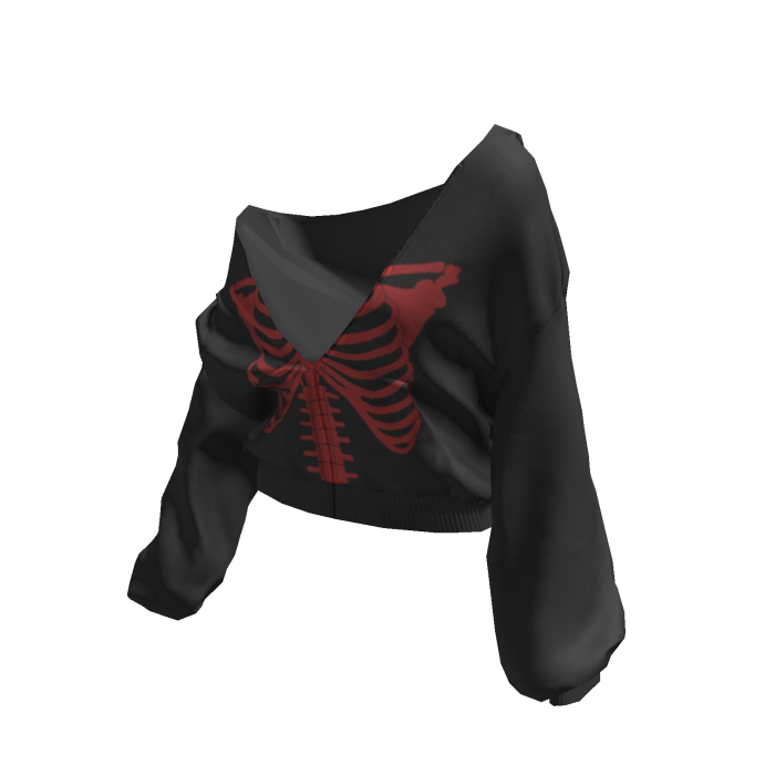 Skeleton Pullover Baggy Hoodie Black&Red