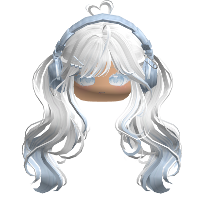 Cute Wavy Pigtails w/ Headphones (White&Blue)