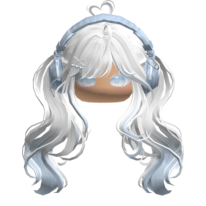 Cute Wavy Pigtails w/ Headphones (White&Blue)