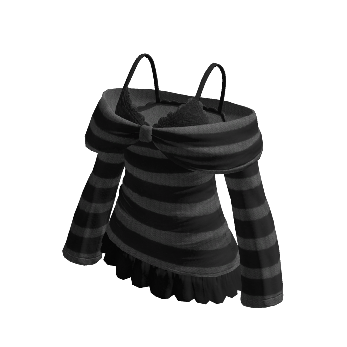 🍀Layered Bow Off-Shoulder(Striped Black)