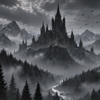 Dark Gothic Castle Moonlight Fog Emo Background